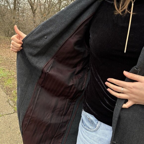 Vintage Mens Overcoat M Gray 60s John Gregory Union burgundy lining Wool blend - Picture 8 of 17